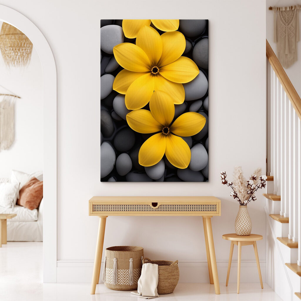 Yellow flowers on a pile of rocks Yellow flowers on a pile of rocks