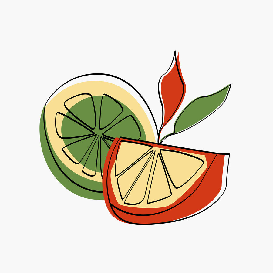 Kresba citronu a pomeranče