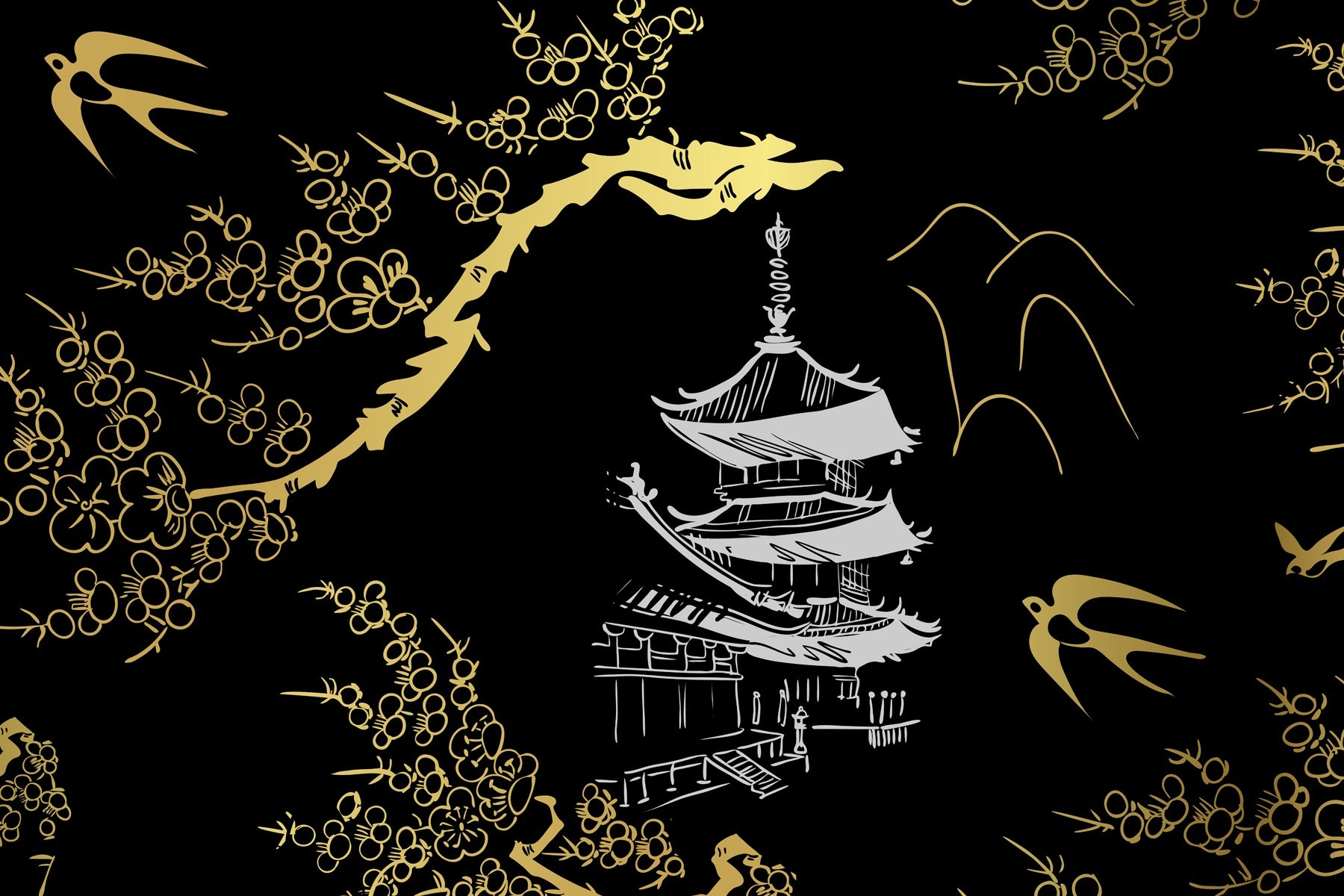 Serene temple among delicate blossoms Serene temple among delicate blossoms