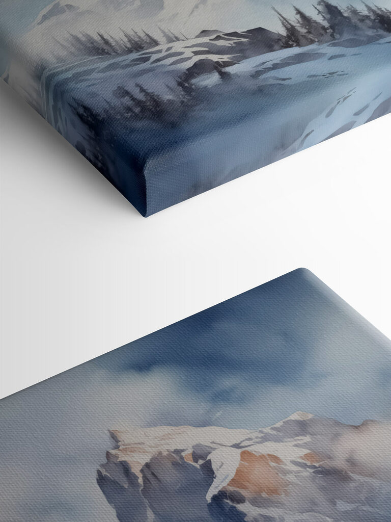 Snowy mountain range with trees