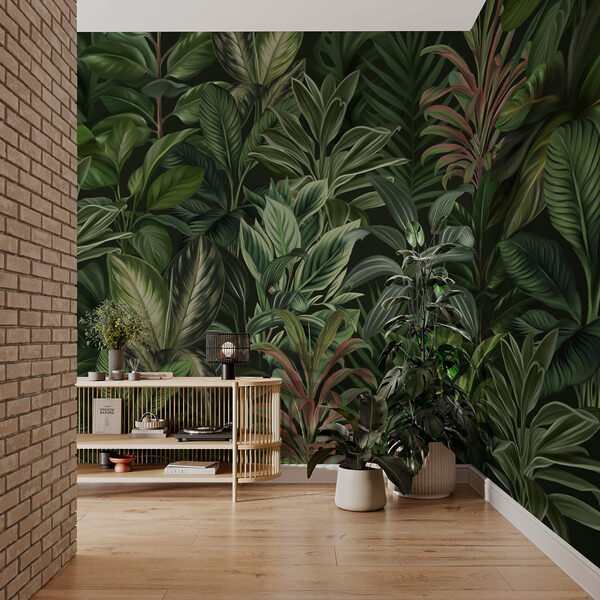 Wallpaper with many different types of leaves