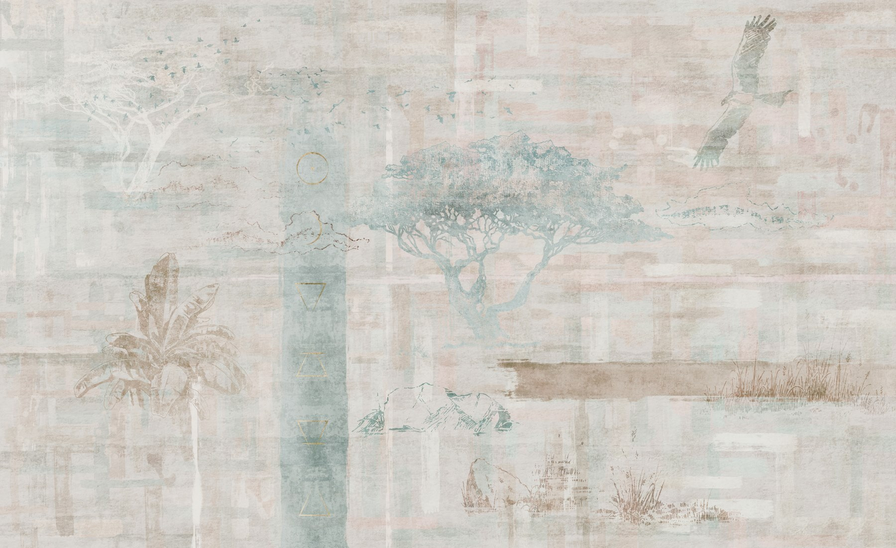 Wallpaper with trees and birds