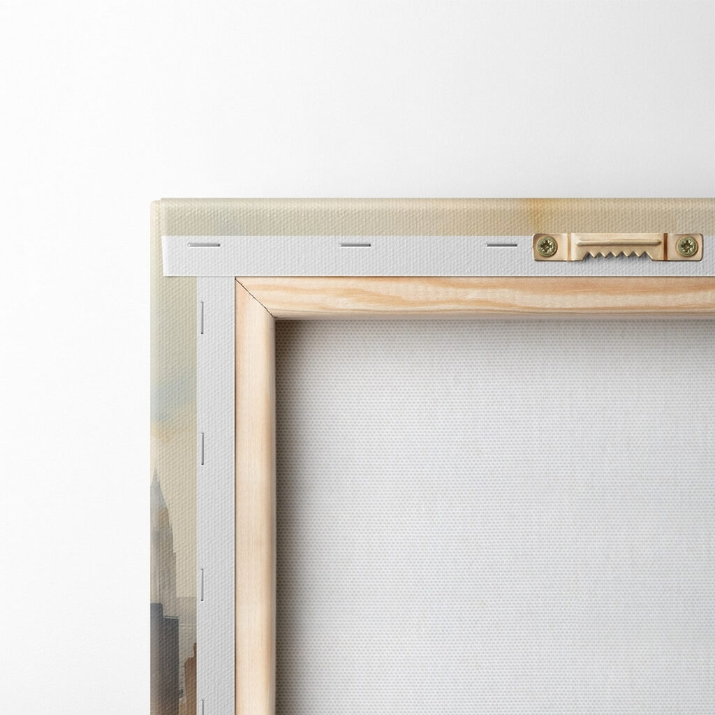 Watercolor of a bridge and a city