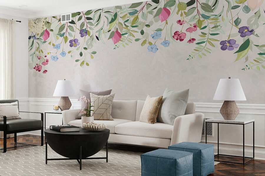 Floral border with flowers and leaves Floral border with flowers and leaves