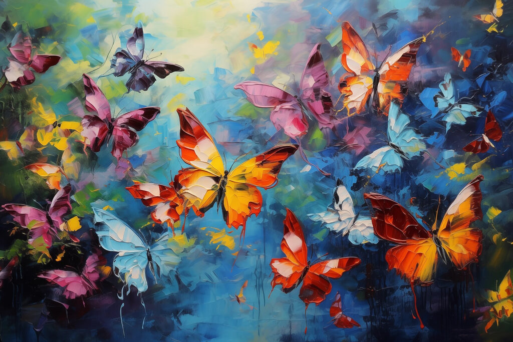 Painting of butterflies flying