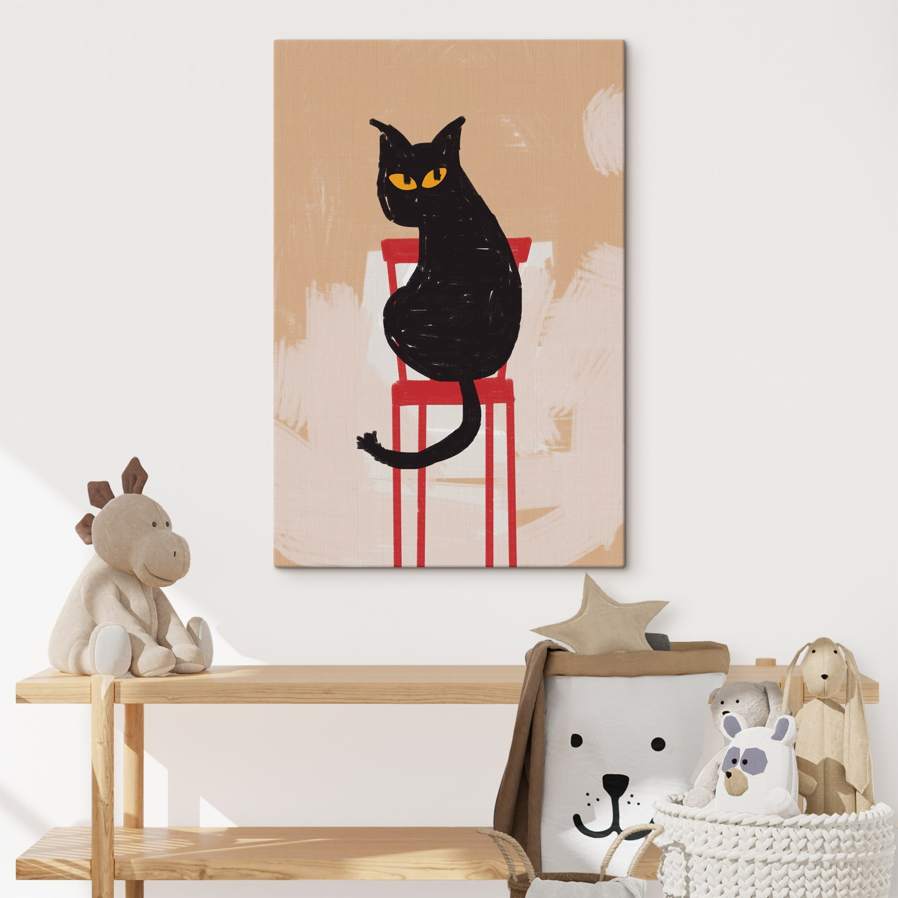 Black cat sitting on a red chair Black cat sitting on a red chair