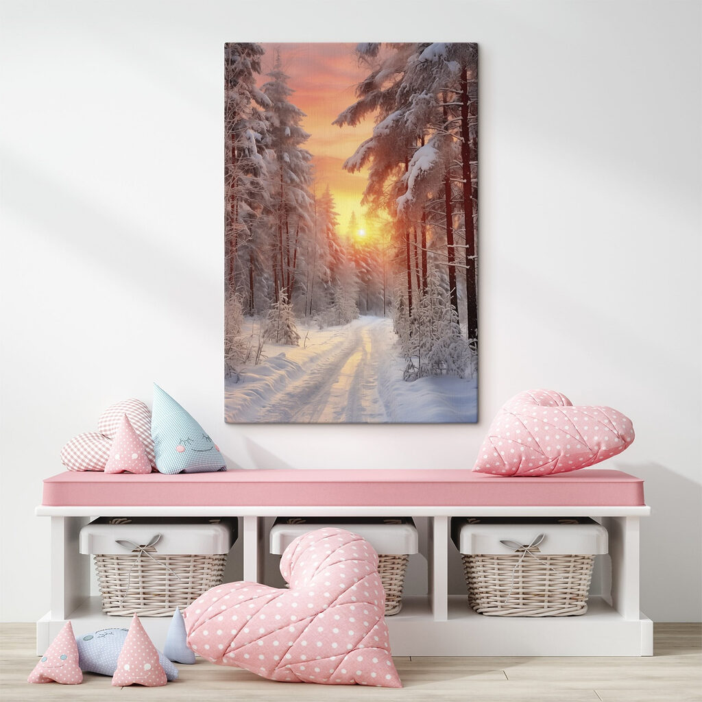 Snow covered road in a forest