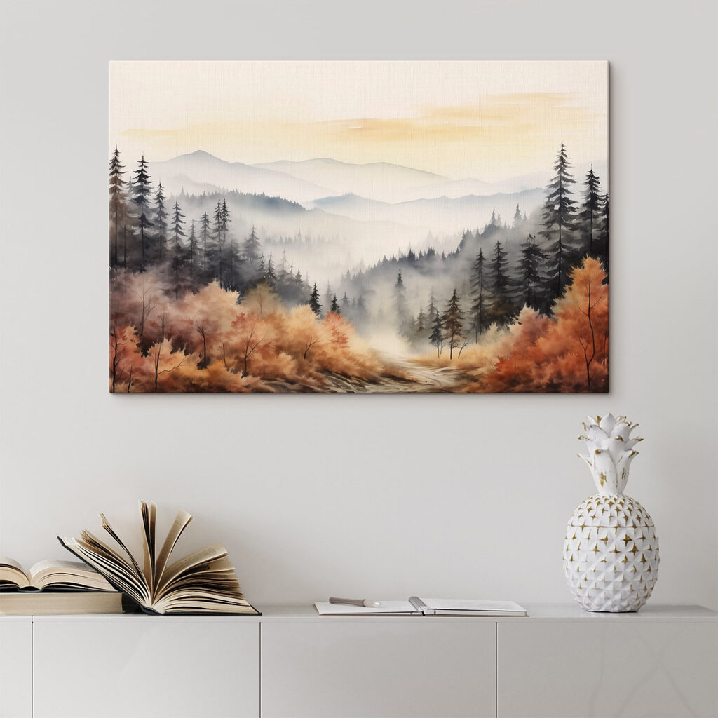 Landscape of a forest with fog