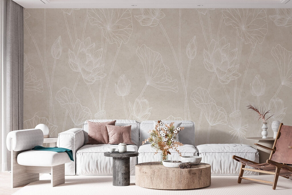 White line drawing of flowers