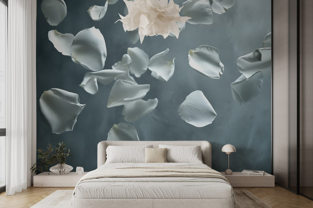 White petals falling in the air