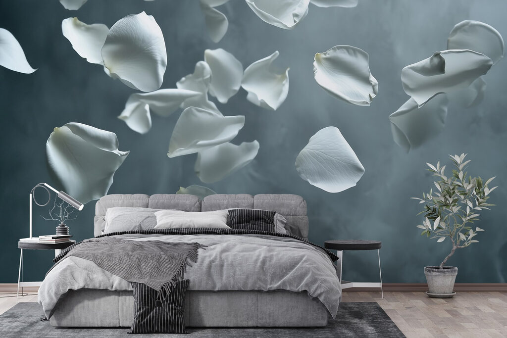 White petals falling in the air