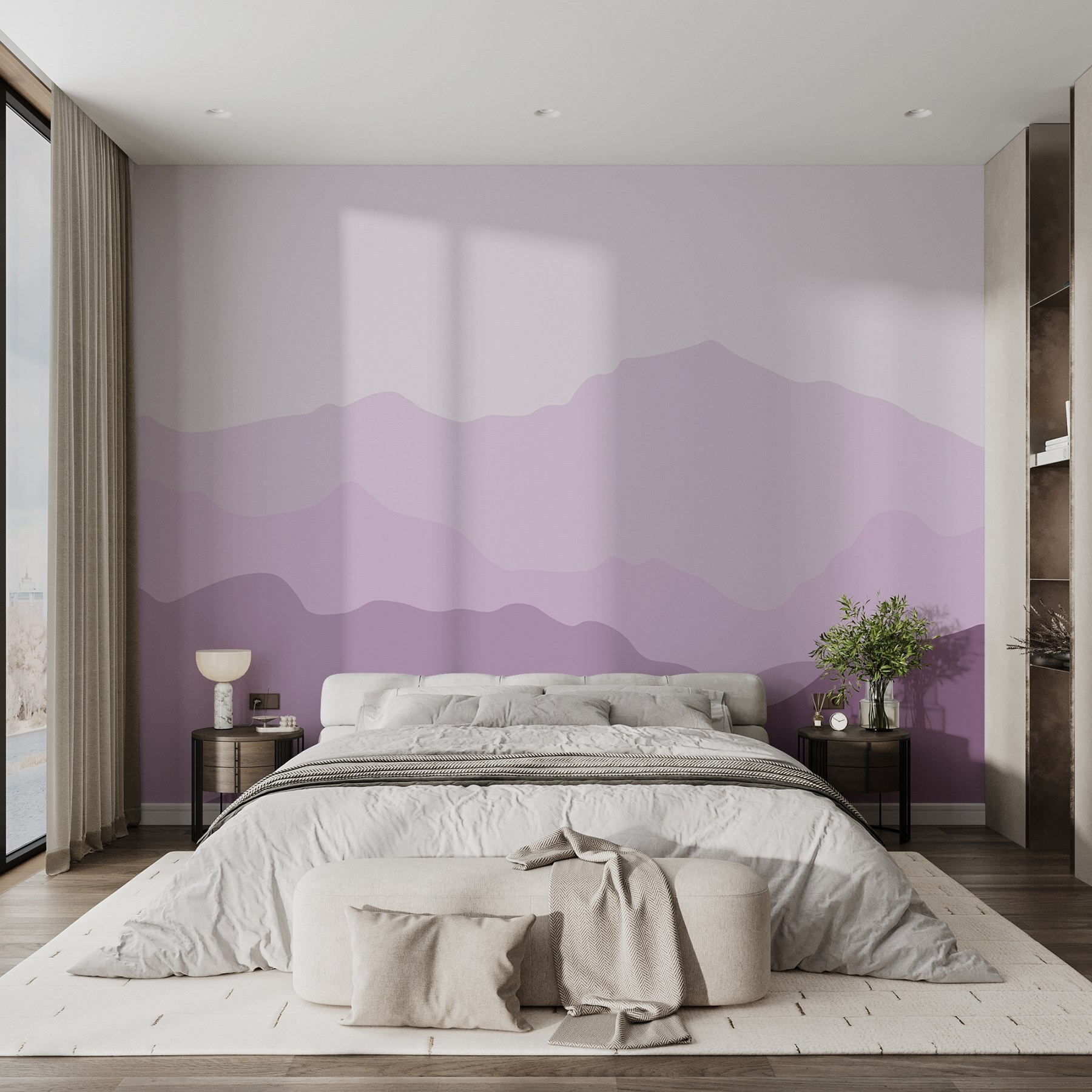 Purple mountains with white clouds