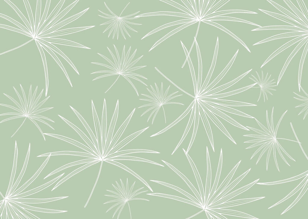 Pattern of white leaves on a green background