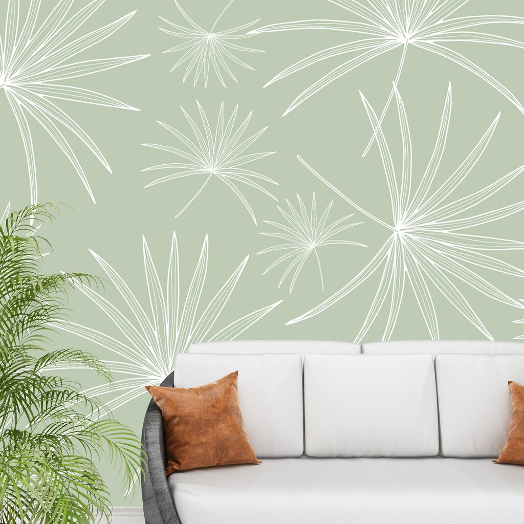 Pattern of white leaves on a green background