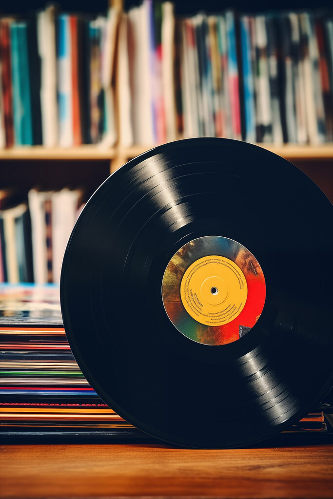 Record on a stack of records Record on a stack of records