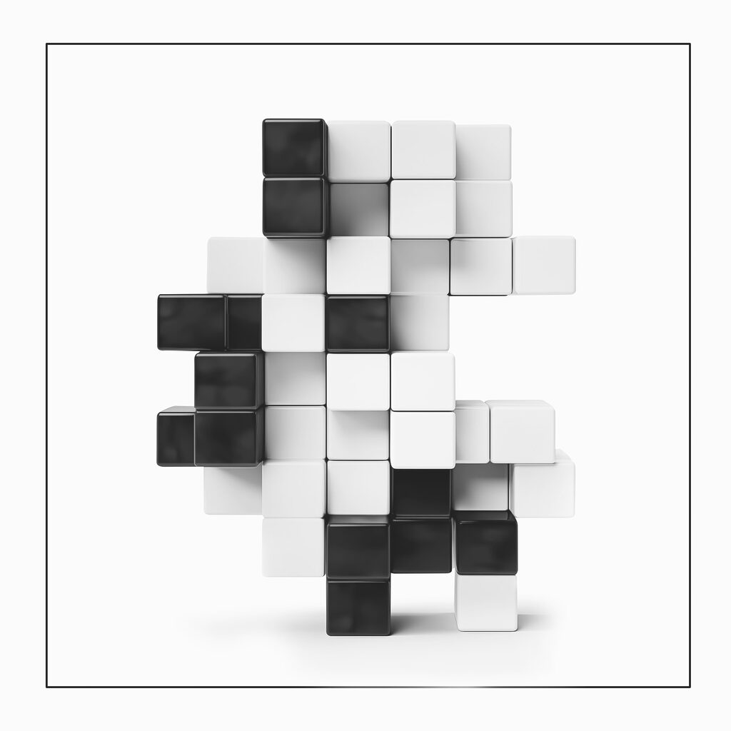 Black and white cubes stacked together