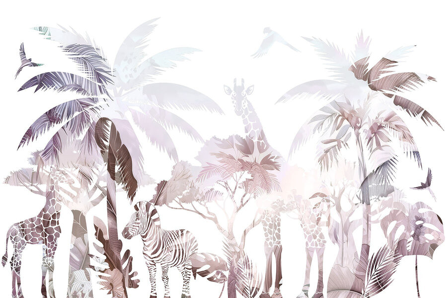 Zebras and giraffes in a forest Zebras and giraffes in a forest