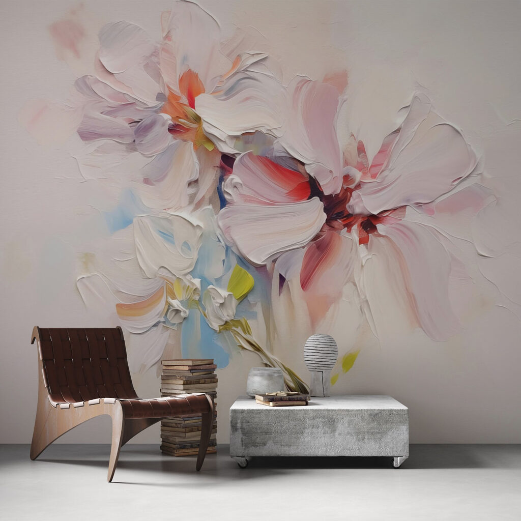 Painting of flowers on a white surface