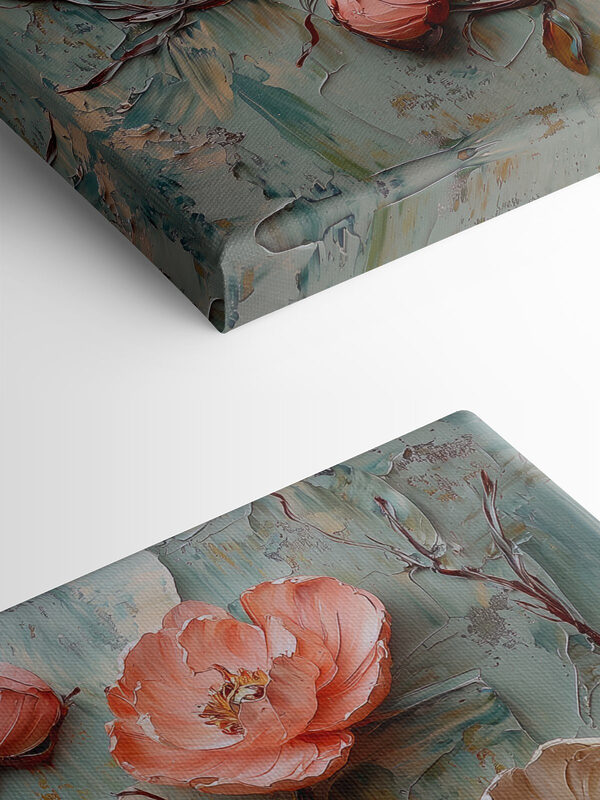 Painting of flowers on a blue surface