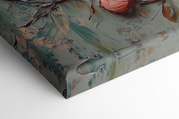 Painting of flowers on a blue surface
