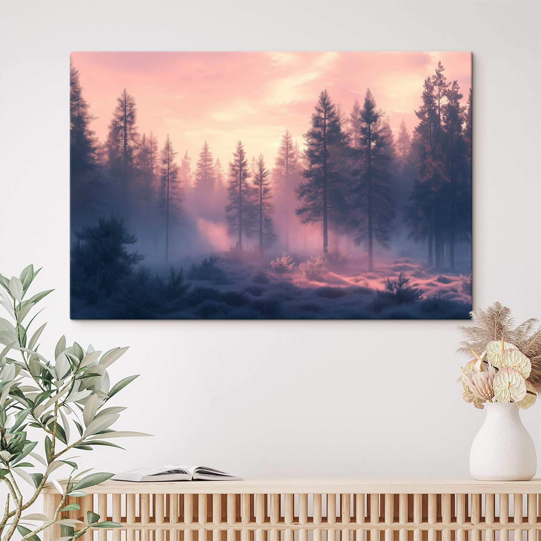 Foggy forest with trees Foggy forest with trees