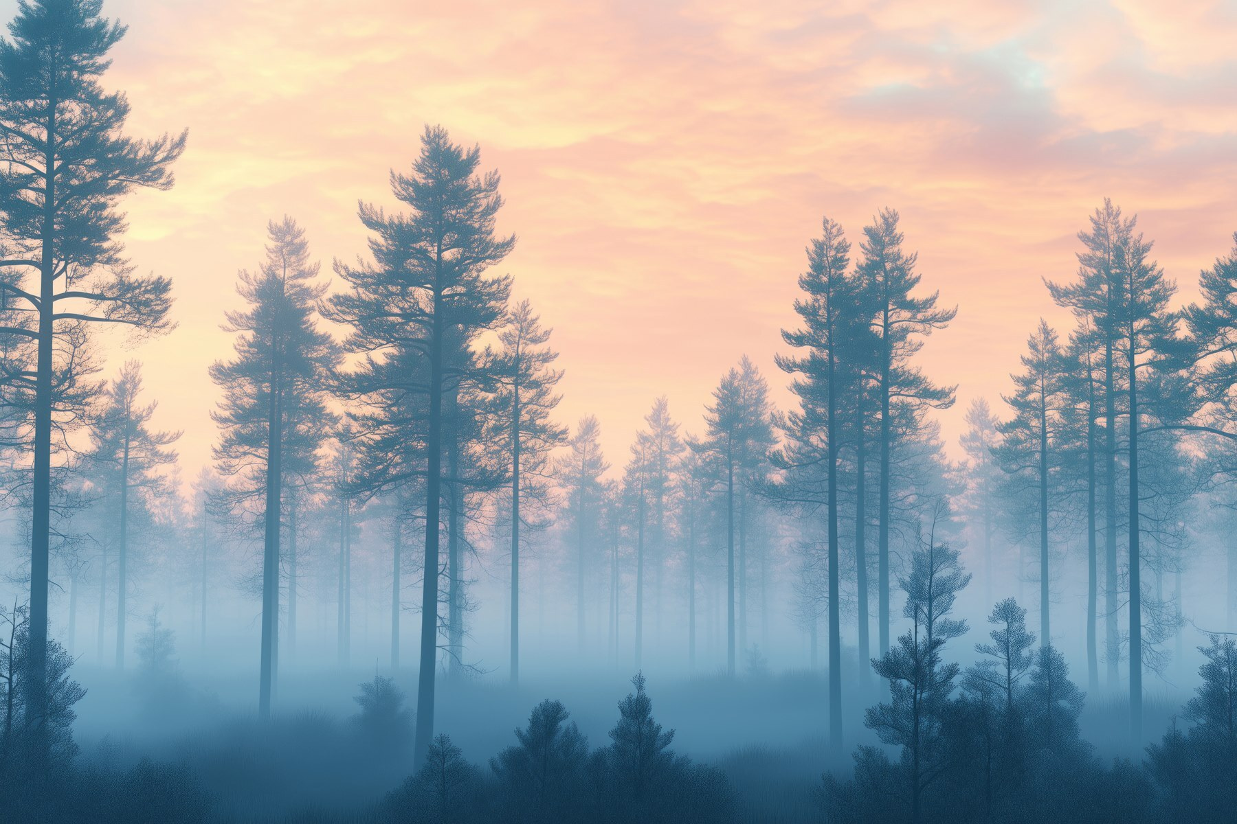 Foggy forest with trees