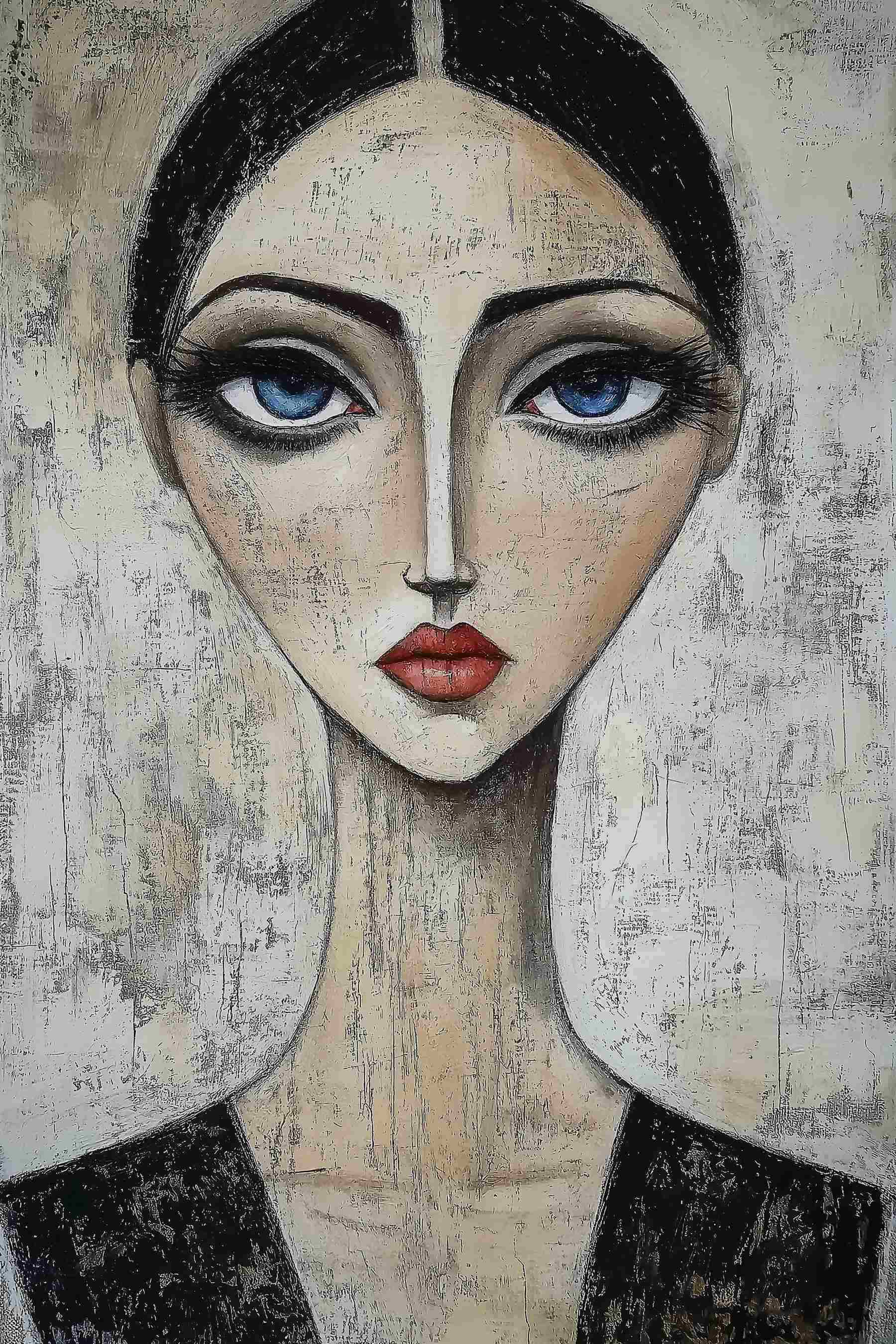 Painting of a woman with blue eyes