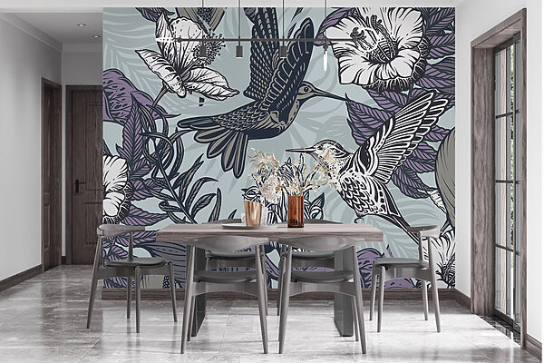 Bird flying next to flowers