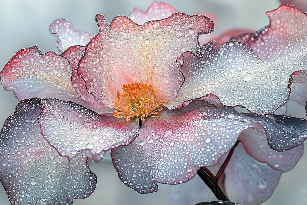 Delicate petals adorned with raindrops