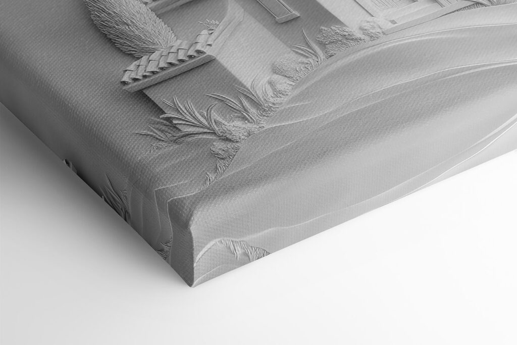 White wall art with a house and tree White wall art with a house and tree