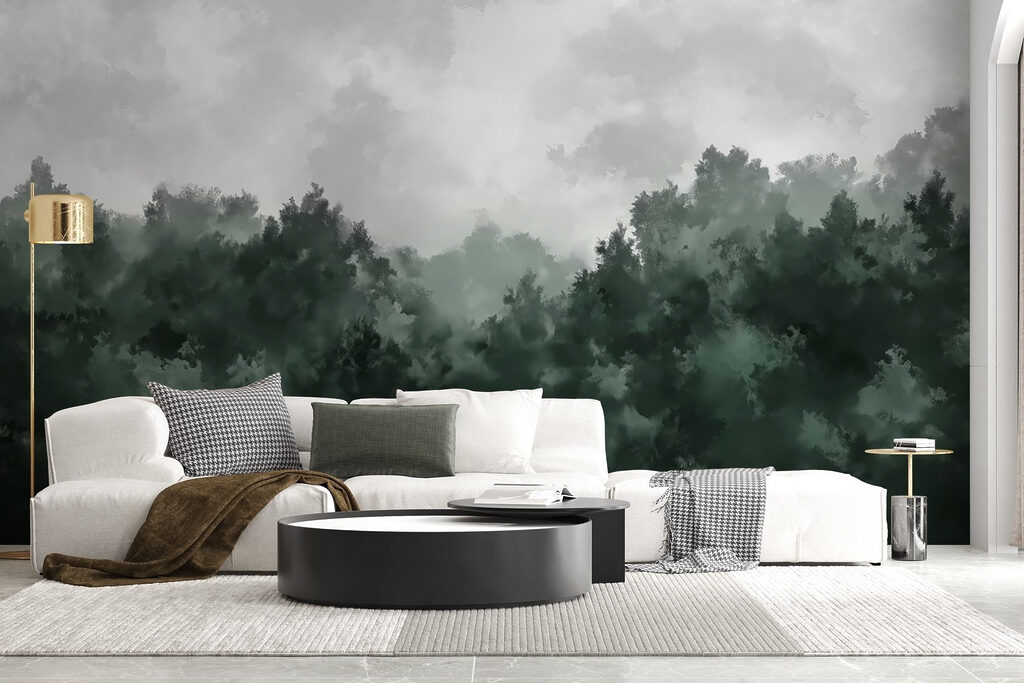 Foggy forest with trees Foggy forest with trees