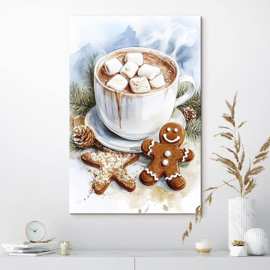 Obraz Šálek horké čokolády s marshmallow a perníčky