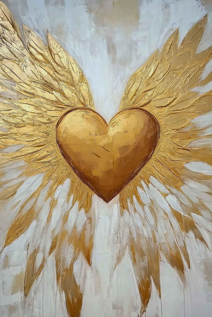 Heart with wings painted on it
