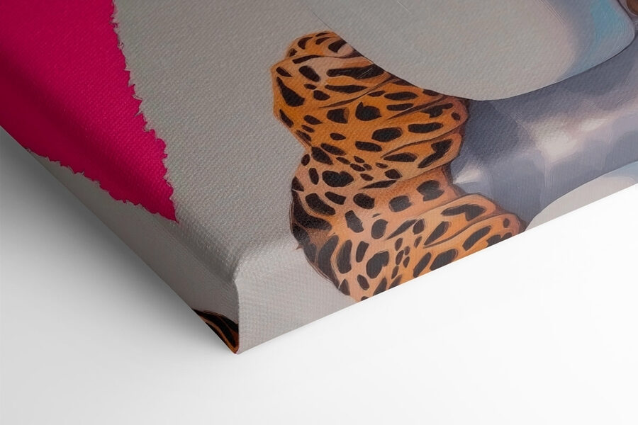 Obraz leoparda v hábitu a slunečních brýlích, který drží pohár Obraz leoparda v hábitu a slunečních brýlích, který drží pohár