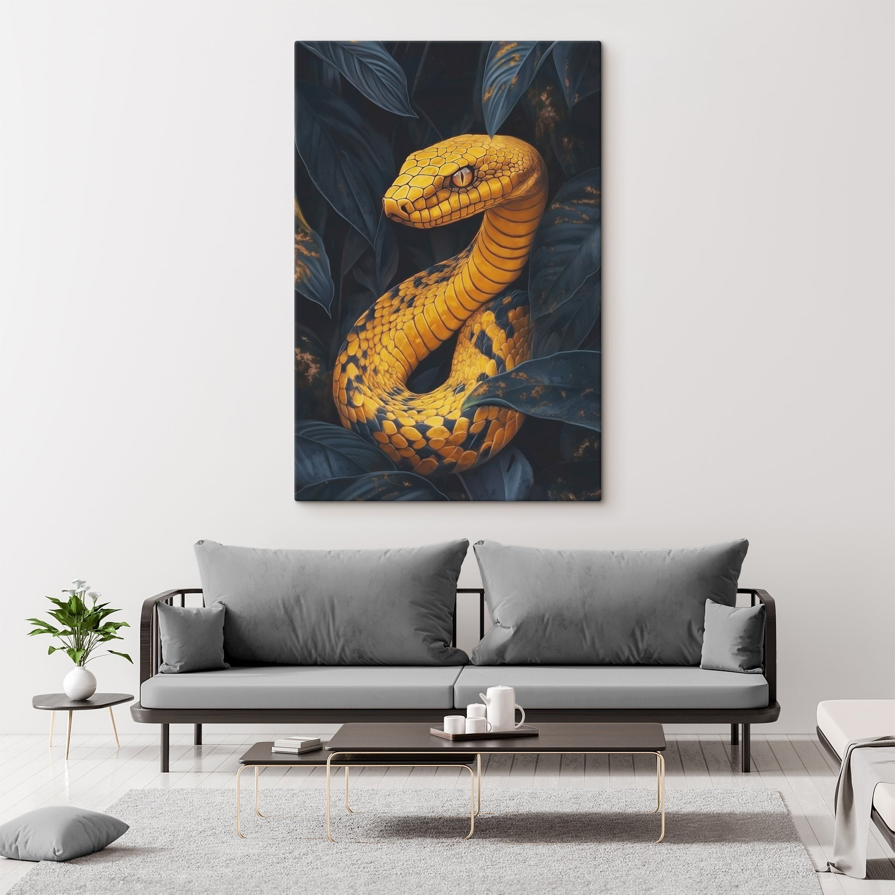 Yellow snake with black leaves
