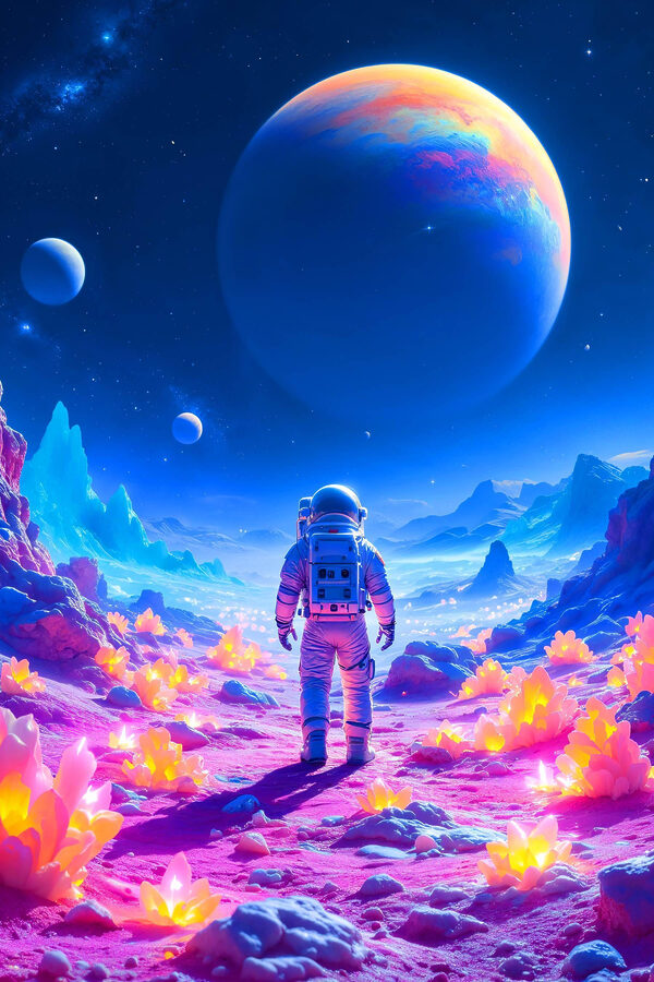 Astronaut kráčející po poušti Astronaut kráčející po poušti