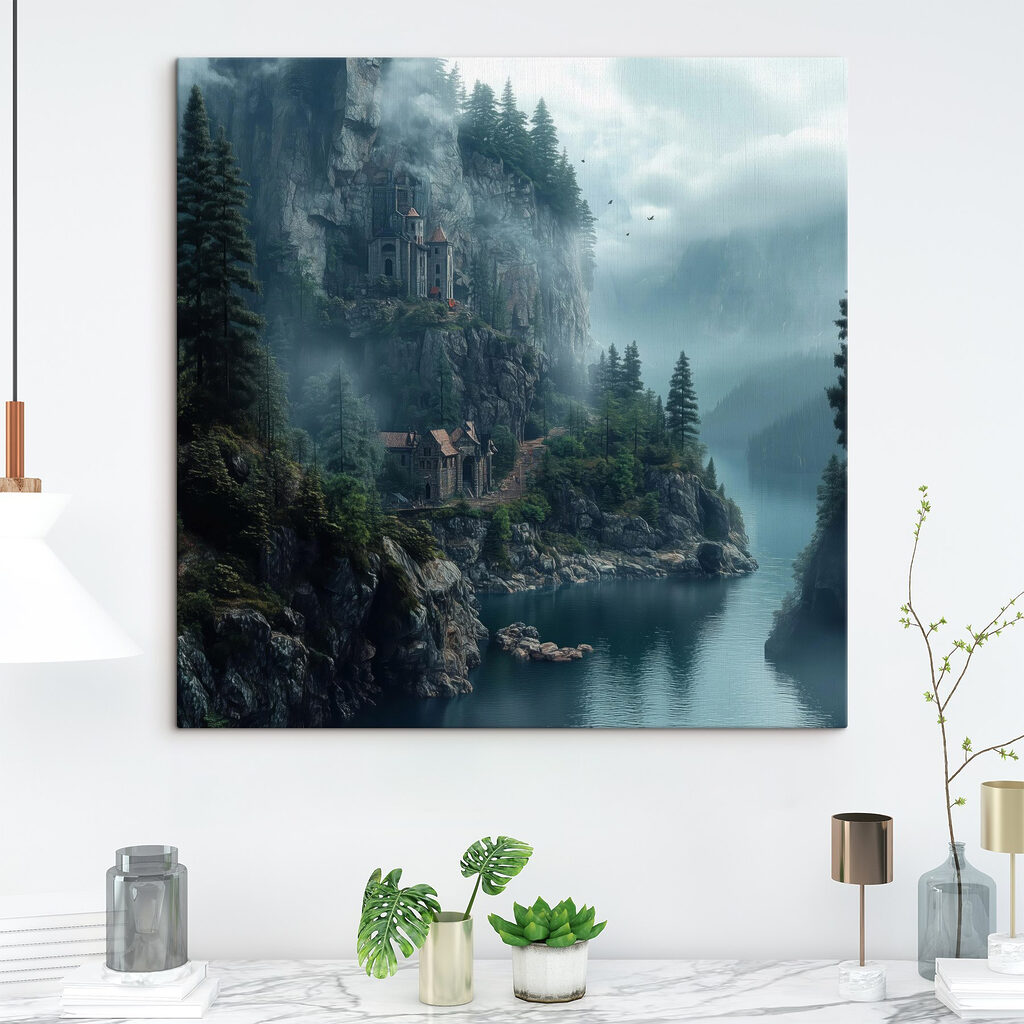 River with a house on a cliff