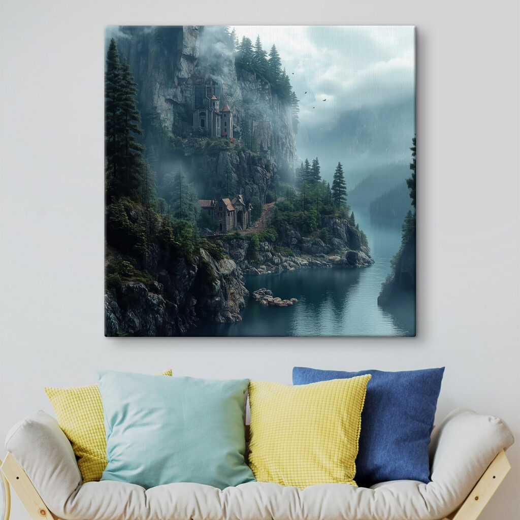 River with a house on a cliff