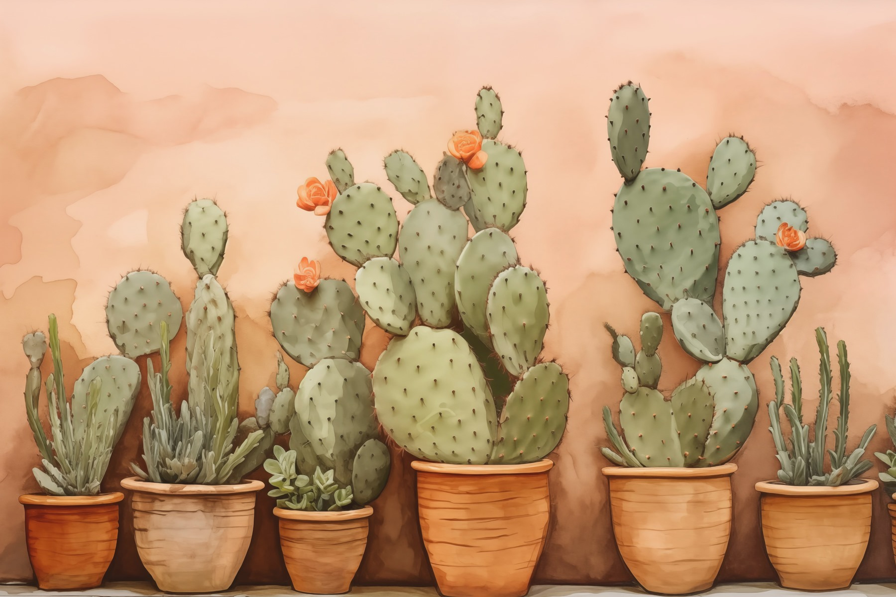 Group of cactus in pots