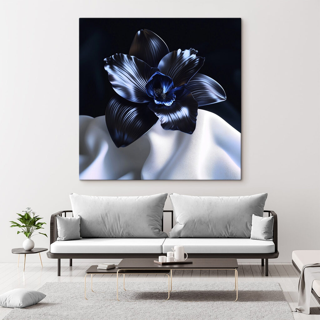 Black flower on a white cloth