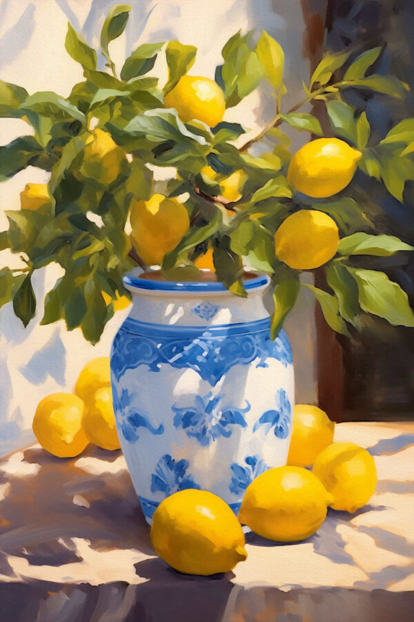 Malba citronů ve váze Malba citronů ve váze