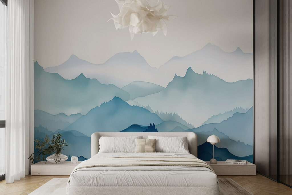 Painting of mountains and trees