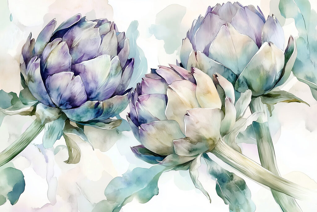 Art artichokes on a white background Art artichokes on a white background