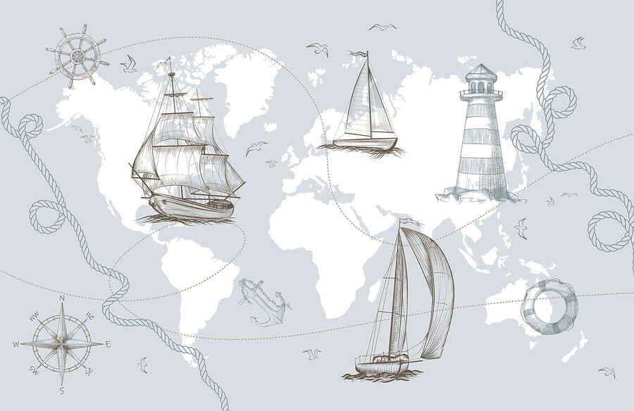 Map of the world with different ships Map of the world with different ships