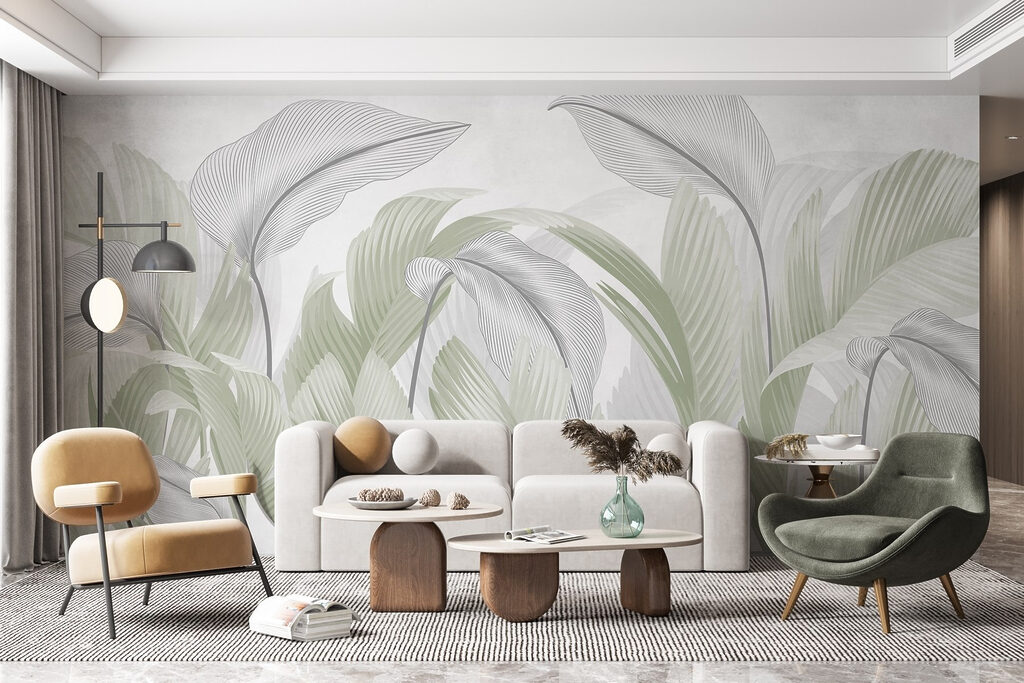 Elegant green leaves on a white backdrop