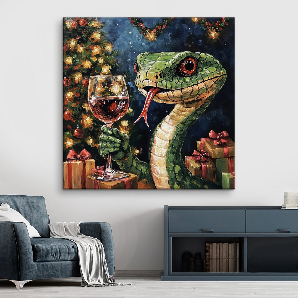 Painting of a snake holding a glass of wine Painting of a snake holding a glass of wine