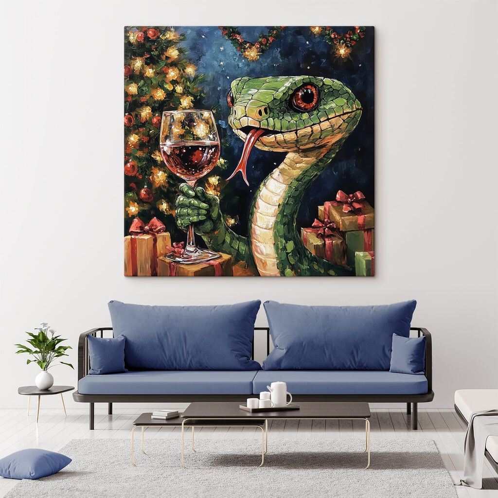 Painting of a snake holding a glass of wine Painting of a snake holding a glass of wine