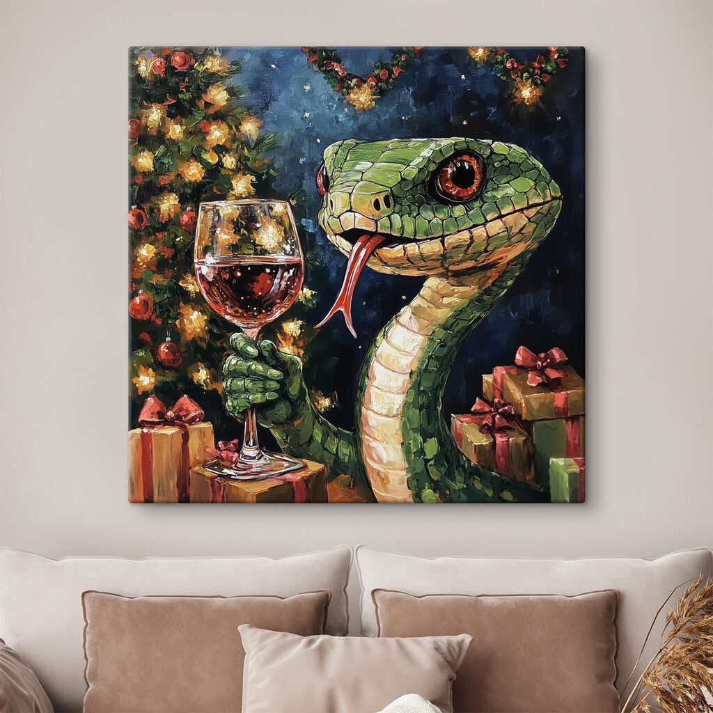 Painting of a snake holding a glass of wine Painting of a snake holding a glass of wine