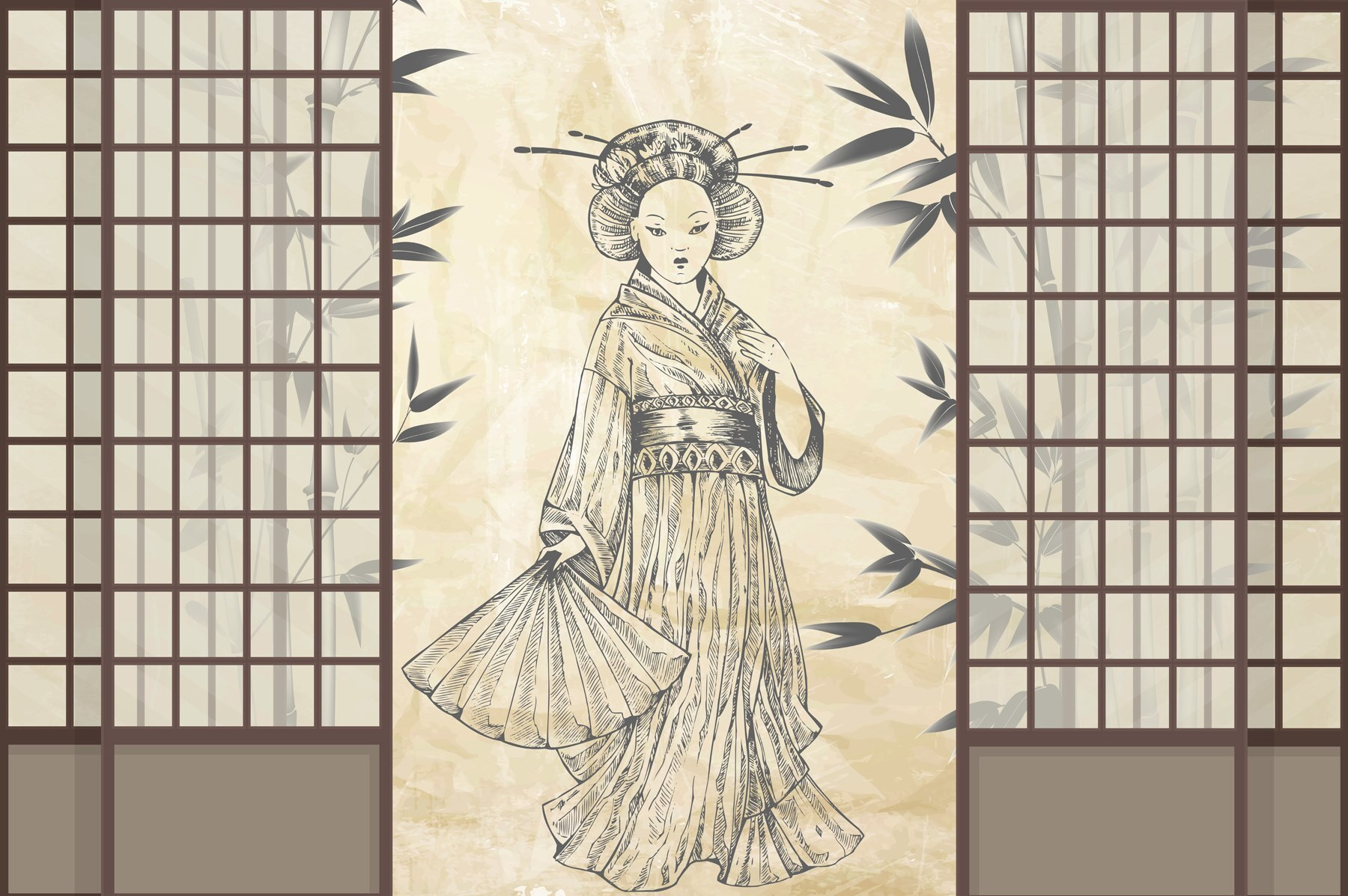 Drawing of a woman in a kimono Drawing of a woman in a kimono