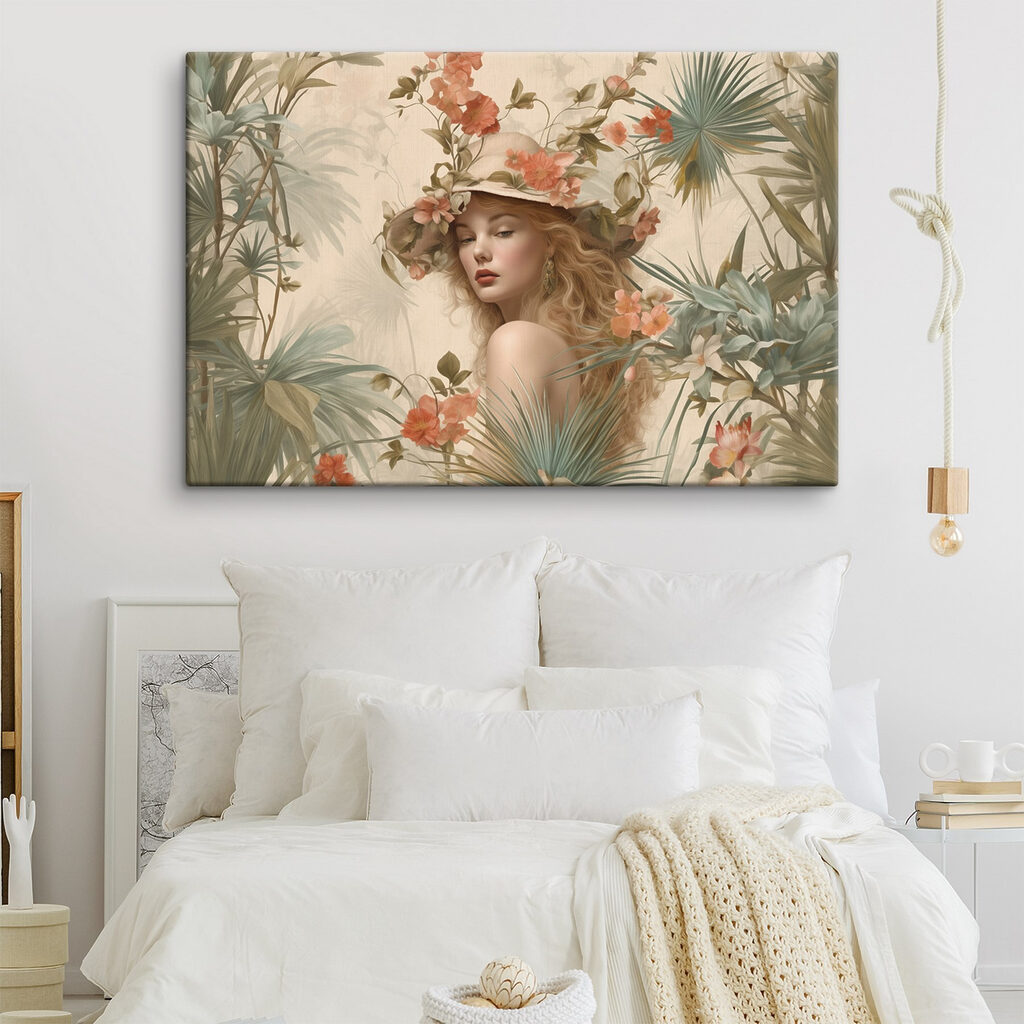 Woman in a hat surrounded by flowers Woman in a hat surrounded by flowers